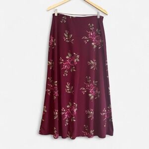 Jaclyn Smith Floral Maxi Skirt Burgundy 90s M Medium Whimsigoth Grunge Vintage